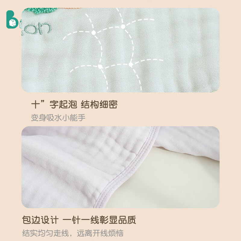 babyincoming蓓茵可新生婴儿六层纱布浴巾竹棉宝宝儿童洗澡超软吸水大尺寸毛巾 【柔软亲肤】米色小熊 110*110cm