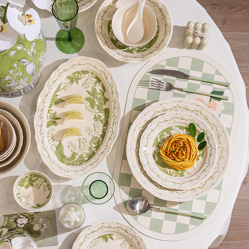 白朔碗具套装碗盘餐具整套简约高级陶瓷釉下彩餐具套装乔迁家用送礼 2人食带汤碗（不带礼盒） 9件套 【景德镇发货 胖东来同款】