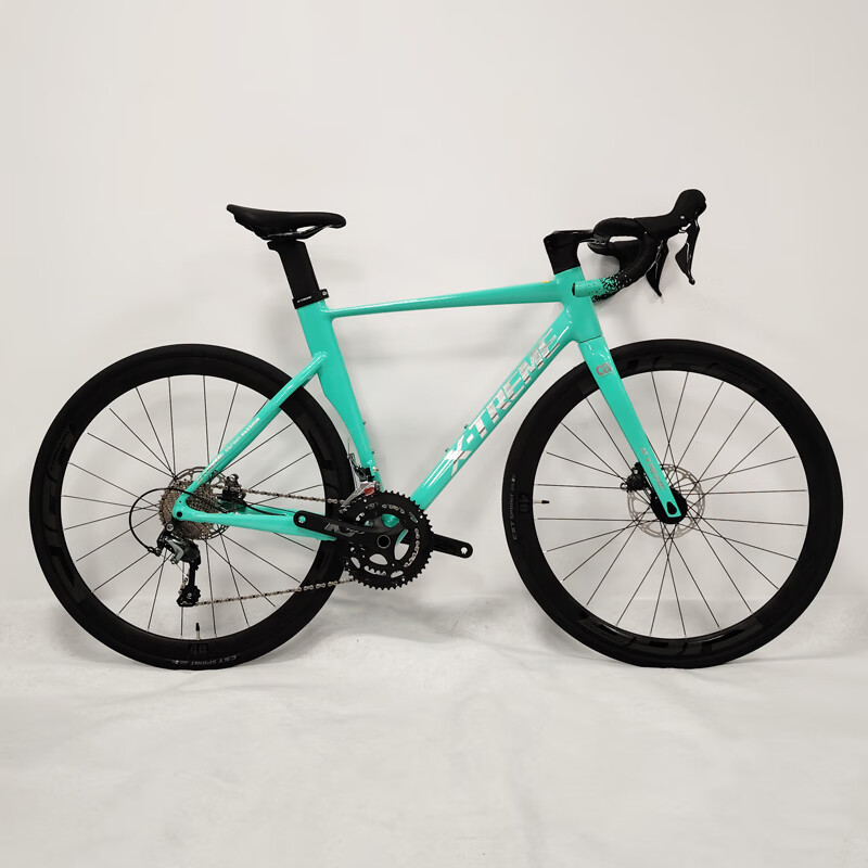 美涵达Xtreme胜利者R200桶轴油碟公路车碳纤维前叉铝架18速破风自行车 青空绿-全内走线 530码（适合身高175-185cm） 胜利者R500-蓝图R9（22速）