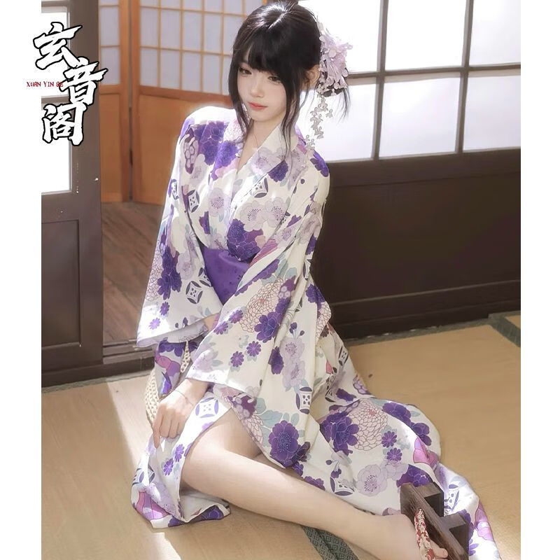 班达熊蓝原柚子cos服和服cosplay柑橘味香气周边角色扮演卡通c服二次元 芽衣和服+紫色腰带 均码(80-130斤)