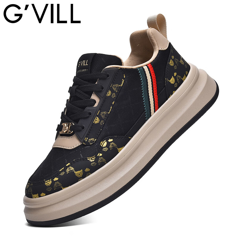 贵之步G'VILL夏季新款男鞋网面透气防滑休闲运动鞋潮流百搭低帮系带女鞋 黑杏[网面款] G022 42 [运动鞋码]