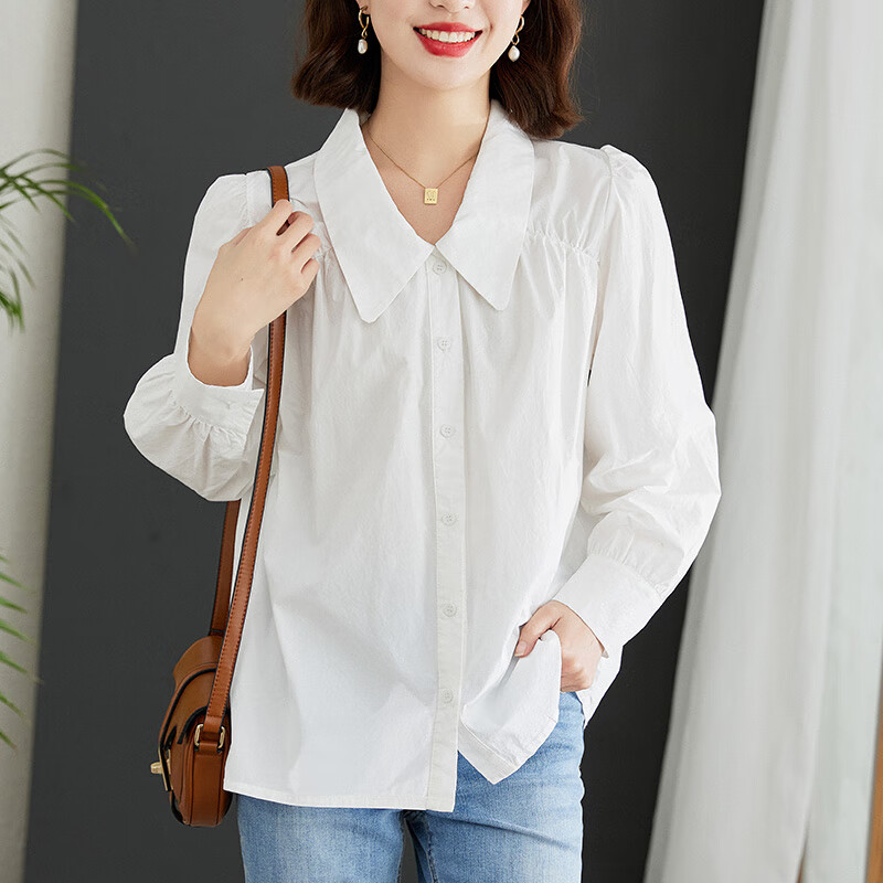 古地斯（GuDiSi）襯衫法式宮廷白襯衫女長袖設(shè)計(jì)感上衣純棉別致襯衣2025秋新款襯衫 白色 M