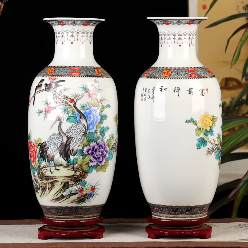 克拉蘇景德鎮(zhèn)陶瓷花瓶藝術(shù)品客廳插花家居酒柜中式裝飾工藝品博古架擺件 富貴祥和冬瓜瓶 35cm