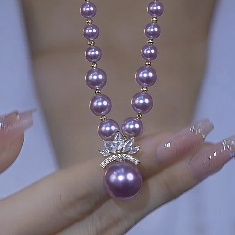 紫色珍珠项链大气优雅设计女时尚首饰 皇冠紫色珍珠