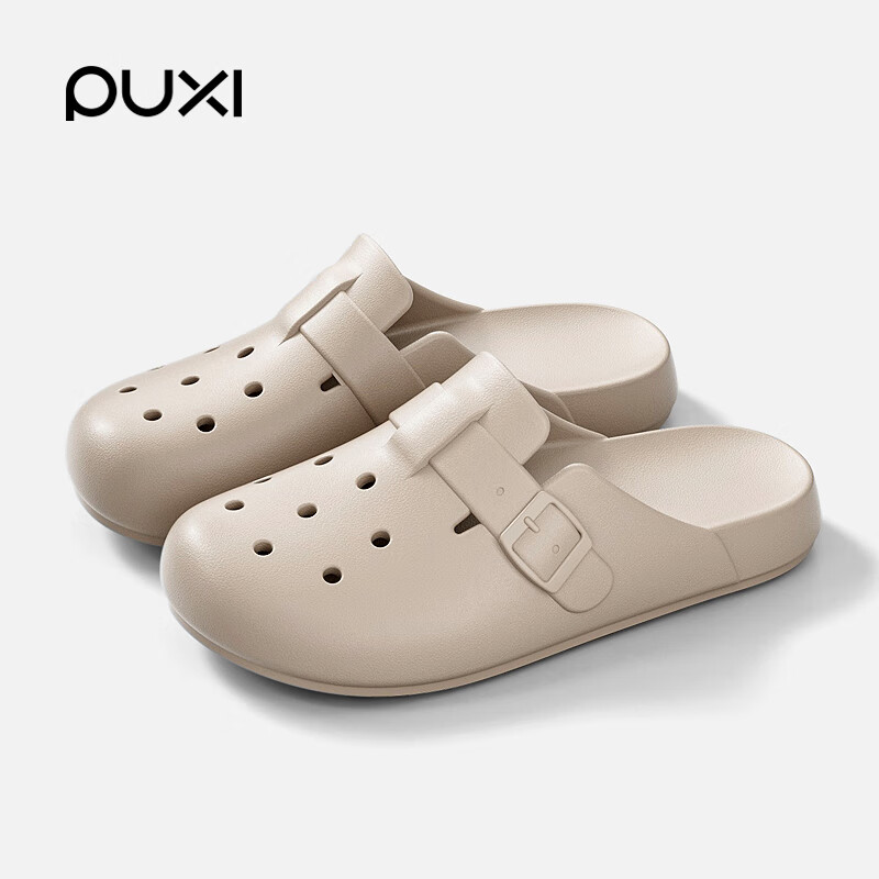 朴西女士拖鞋复古洞洞鞋家居室外凉鞋2025夏季包头防滑百搭拖鞋情侣 浅沙色 35-36