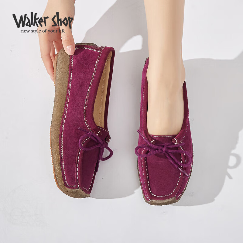 奥卡索 walker shop 女鞋磨砂牛皮蜗牛鞋平底孕妇妈妈单鞋四季舒适