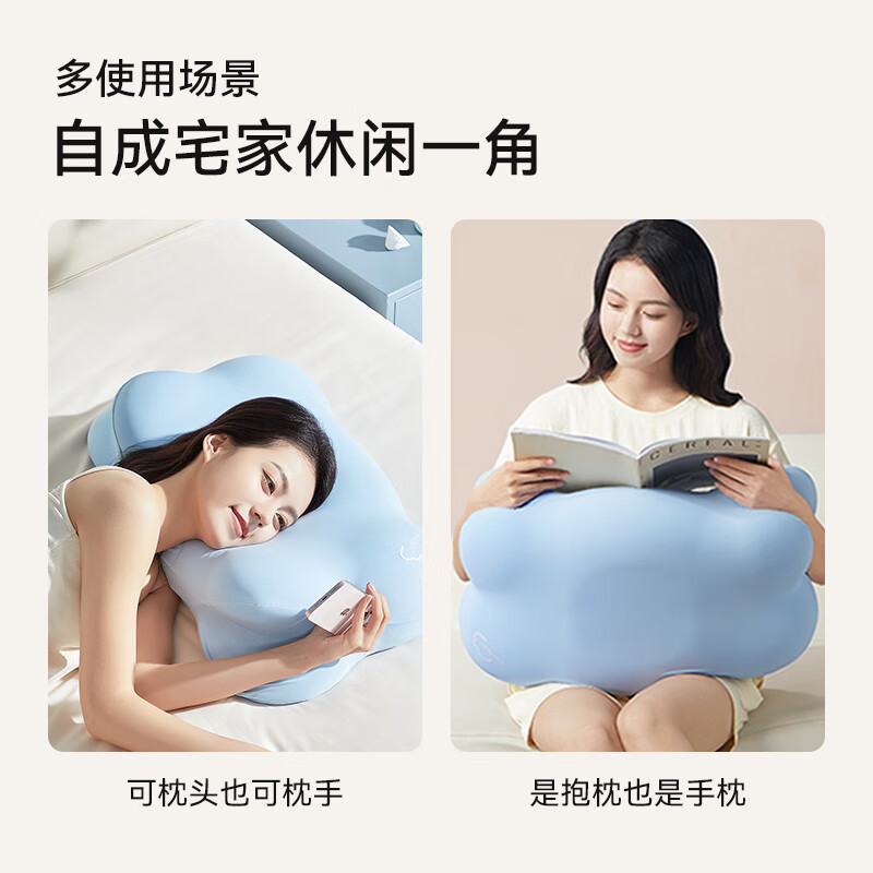 时光存折云朵枕头 儿童枕护颈枕护脊颈椎枕记忆棉侧睡趴睡枕学生成人可用 高枕【原味】-晴空蓝(建议身高>170cm)