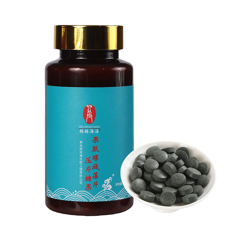 格林海洋果胶螺旋藻片压片糖果营养膳食补充剂均衡免疫力便携装健康食品 100片*1瓶