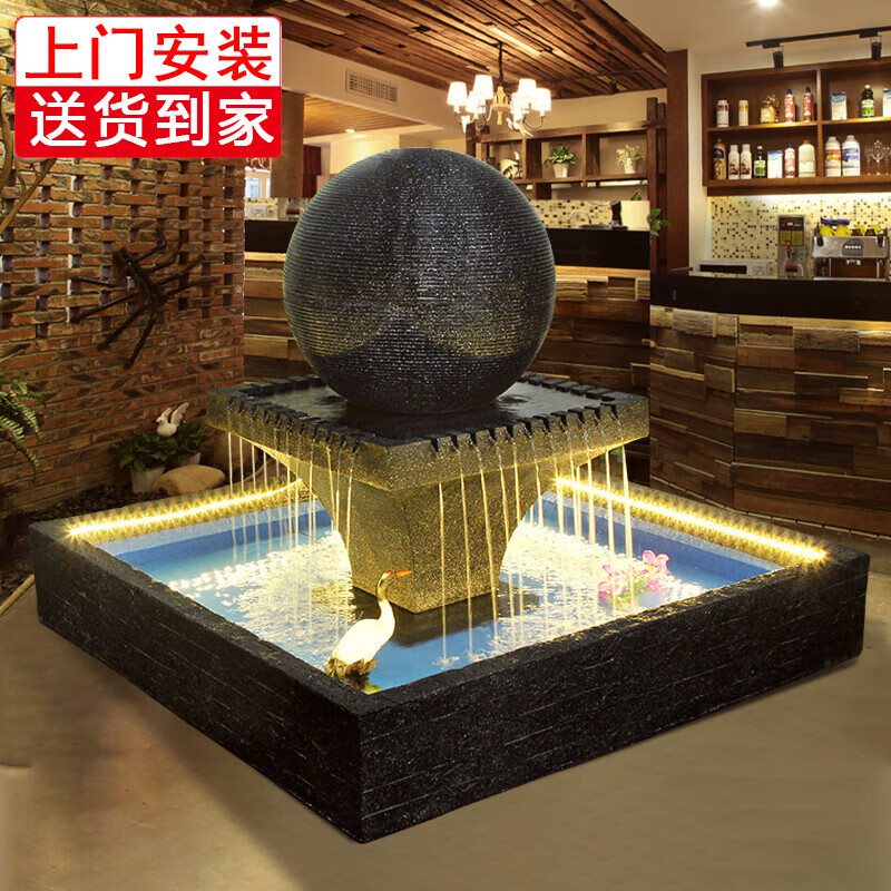 人文家居戶外造景循環(huán)水招財(cái)風(fēng)水球酒店大堂庭院魚(yú)池瀑布噴泉景觀裝飾擺件 噴泉魚(yú)池款二