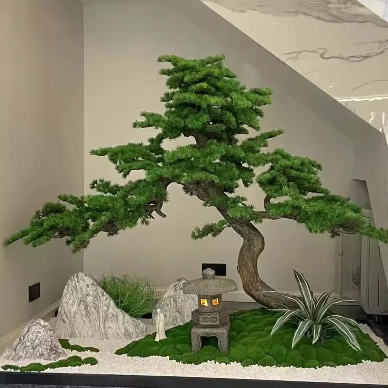 九叶草迎客松仿真树大型假树新中式造景室内外松树酒店橱窗装饰摆件绿植 1.5米高红松套餐