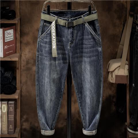 夏天搭配老爹鞋显瘦哈伦裤束脚老爹裤子男士配马丁靴的宽松萝卜锥形