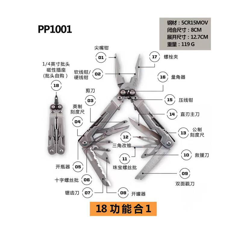 SOG索格多功能戶外工具迷你隨身折疊刀edc工具鉗鑰匙扣小刀便攜鉗 PP1001星河銀SD