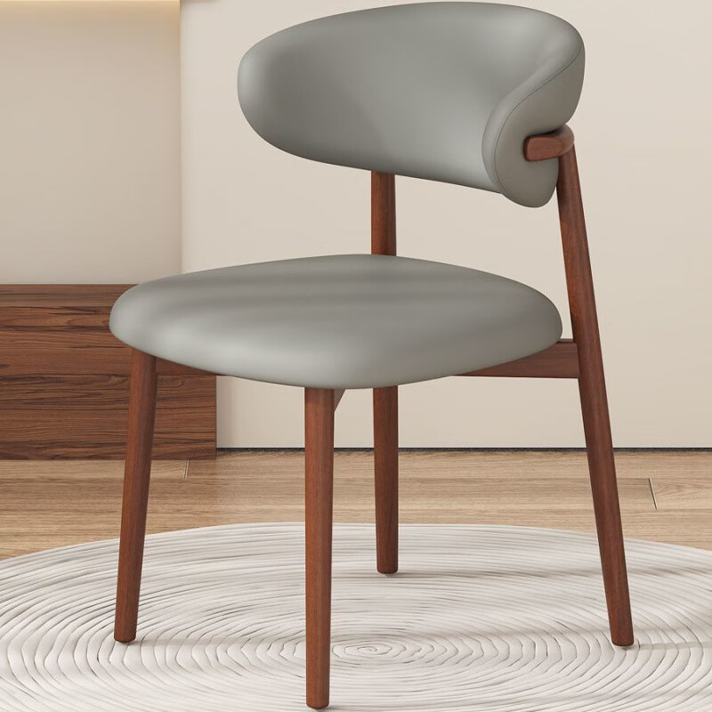 广毅北欧仿实木餐椅家用简约现代设计师靠背椅子餐厅休闲轻奢书桌凳子 【品质款】胡桃色+浅灰色皮革