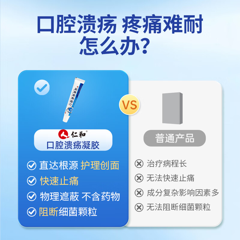 仁和医用口腔溃疡凝胶用于义齿或手术造成的创面疼痛口腔炎症上火起泡 4盒装/80g/用于缓解口腔溃疡疼痛