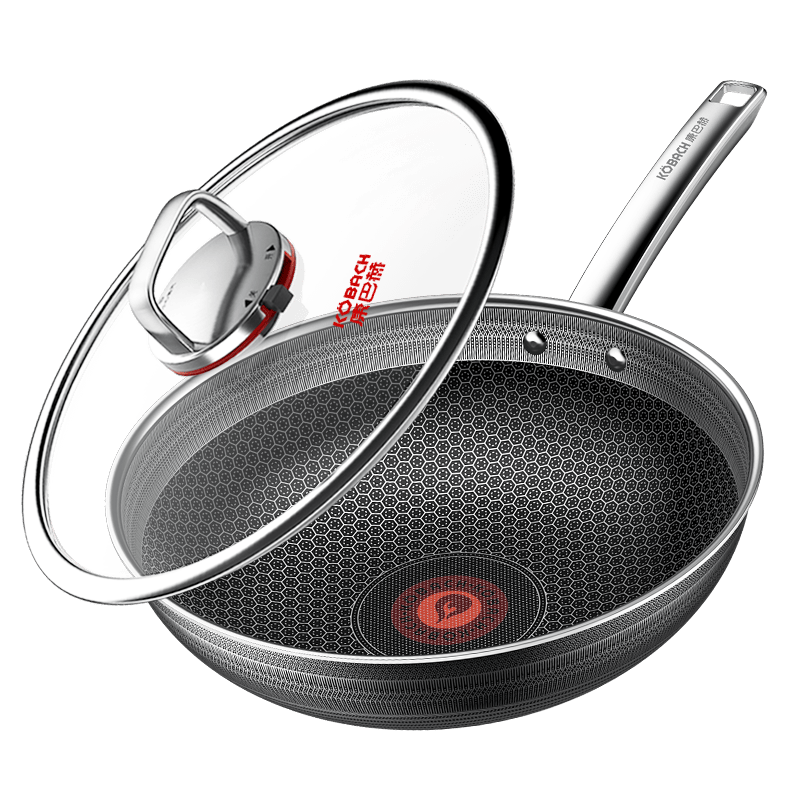 康巴赫 第六代炒锅不粘锅蜂窝锅抗菌不锈钢6代少油烟平底炒菜锅磁炉通用 【6代】国标I级不粘抗菌炒锅 34cm