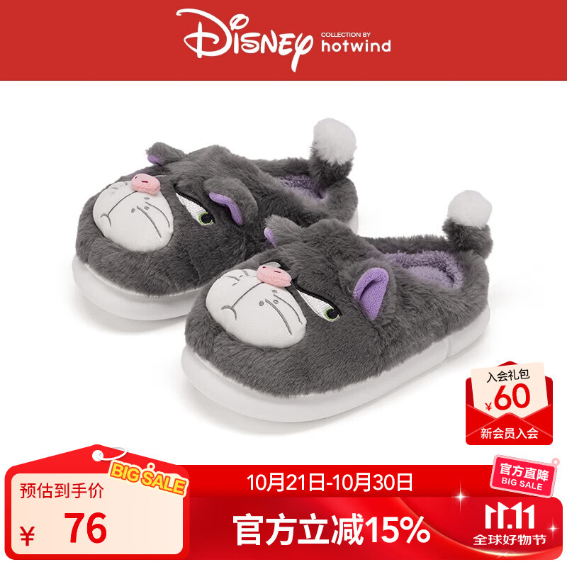 热风【迪士尼系列】加绒毛毛鞋2025年冬季新款卡通包头家居拖鞋 09灰色 38-39 M