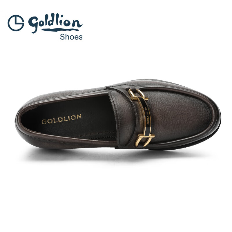 金利来（Goldlion）男鞋商务休闲皮鞋轻奢厚底马衔扣乐福鞋男士皮鞋套脚正装鞋 深棕 44