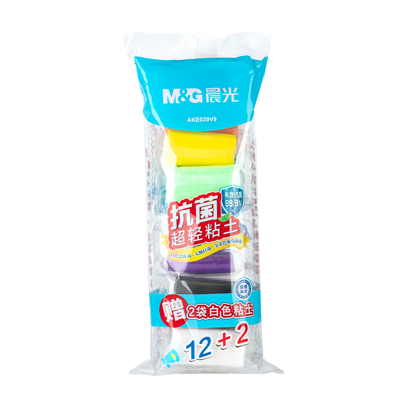 晨光(M&G)抗菌系列袋裝12色+2袋超輕粘土 兒童超級(jí)彩泥橡皮泥黏土幼兒園小學(xué)生手工diy玩具生日開(kāi)學(xué)禮物