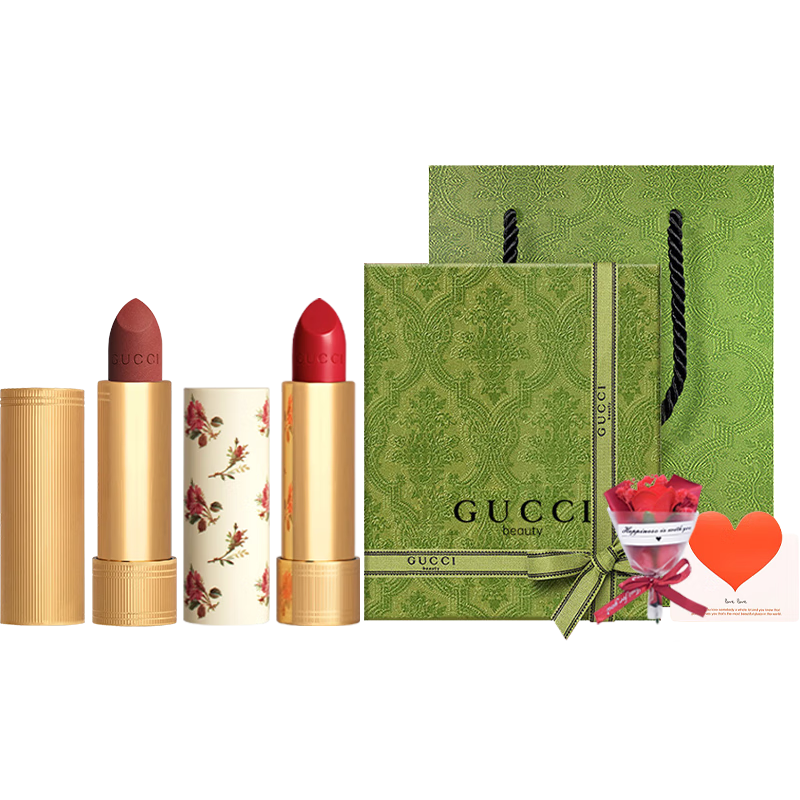 古馳（GUCCI）口紅絨霧啞光505唇釉208化妝品套裝唇釉情人節(jié)禮物送女生女友禮盒 【雙色禮盒】絨霧#217+絲潤#25