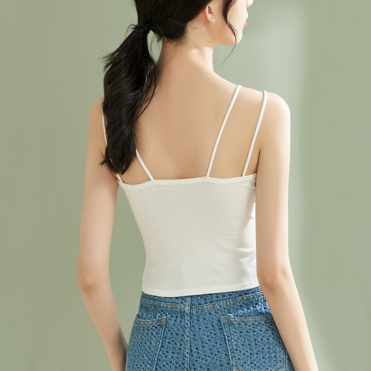 BYFORD百富夏季款纯色纽扣吊带背心女内搭外穿无袖带胸垫打底上衣BF0732 白色 均码