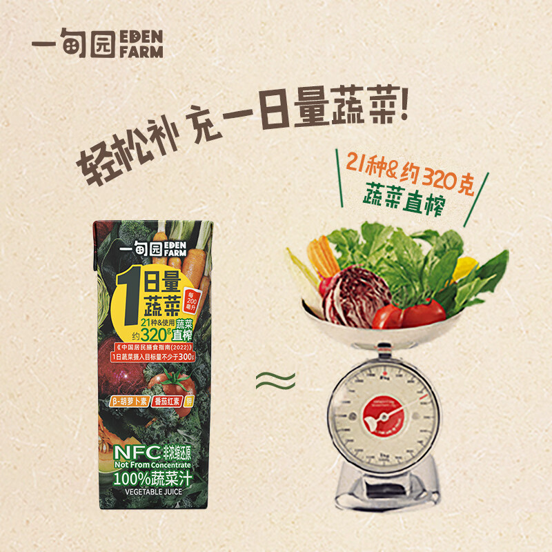 一甸园（Eden Farm）果蔬汁饮料NFC蔬菜汁番茄汁健康果汁儿童早餐饮品液体沙拉 100%NFC蔬菜汁200ml*10盒