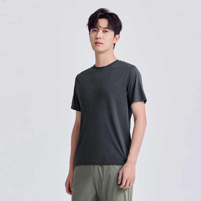 拓路者（Pioneer Camp）冰丝凉感t恤短袖夏季新款宽松休闲运动上衣男速干透气跑步半袖 黑灰色 L
