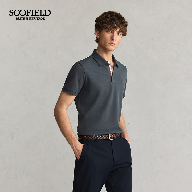Scofield男士25年夏季新款商务休闲含桑蚕丝棉质透气翻领POLO衫 深灰色 L (175)