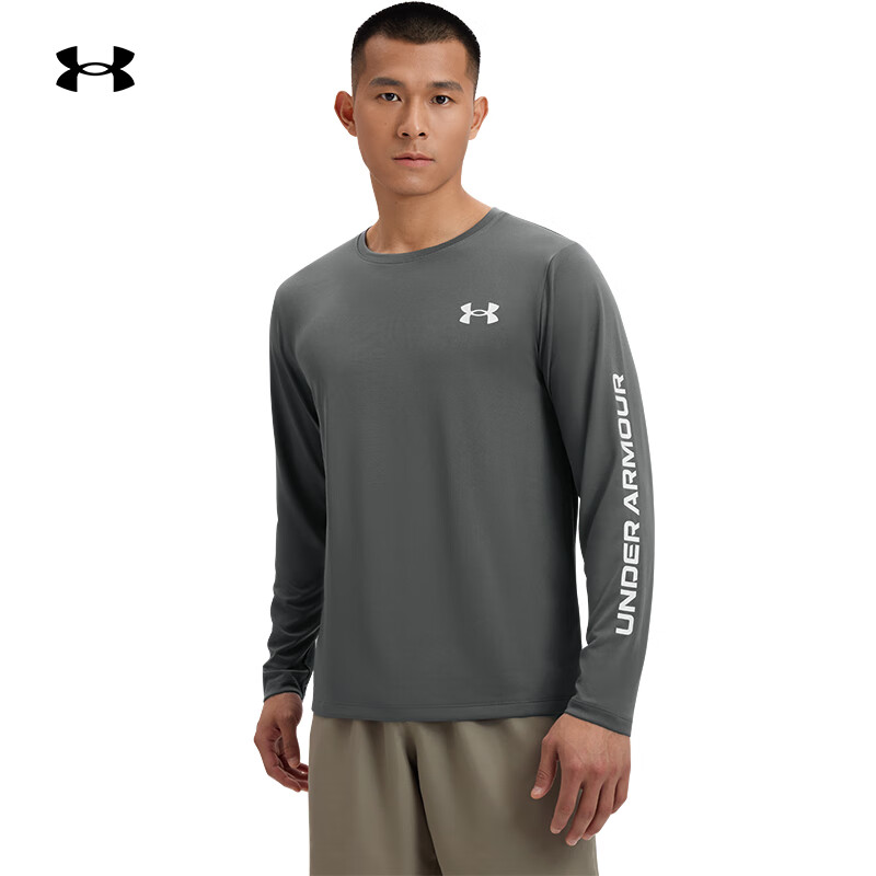 安德玛（Under Armour）UA秋冬EF Perf Graphic男子弹性训练运动长袖T恤6007557 城堡岩灰025 L