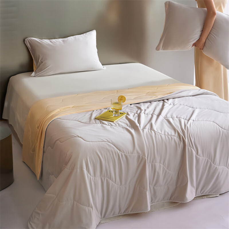 伊伊爱夏凉被冰丝可水洗空调被 冰丝凉感被 双面凉感夏季薄被 被子被芯 银灰＋暖黄 200*230cm