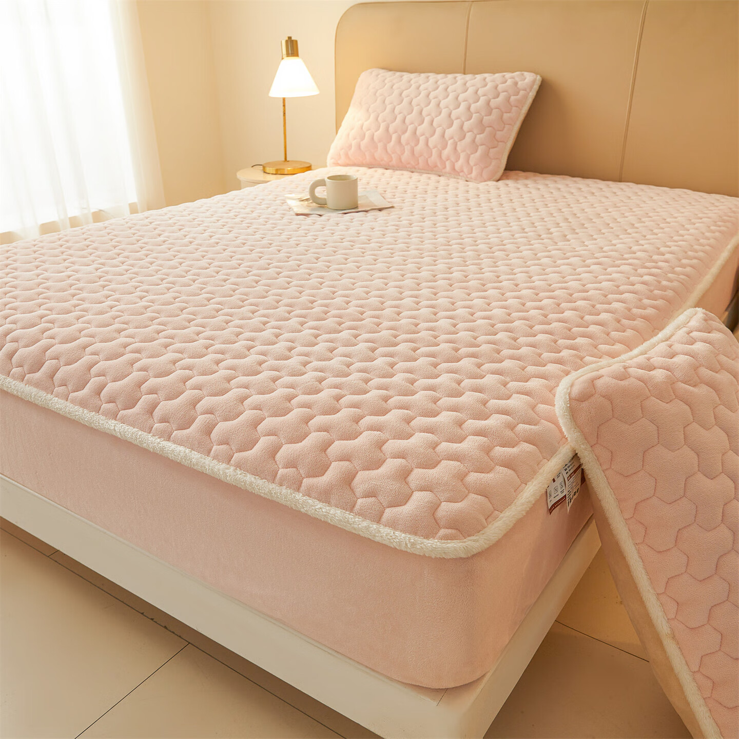 雅鹿牛奶绒夹棉床笠1.8米x2米床单床套罩床垫保护套加厚a类母婴三件套 牛奶绒夹棉床笠-玉颜粉【A类加绒加厚】  150*200+30cm高度