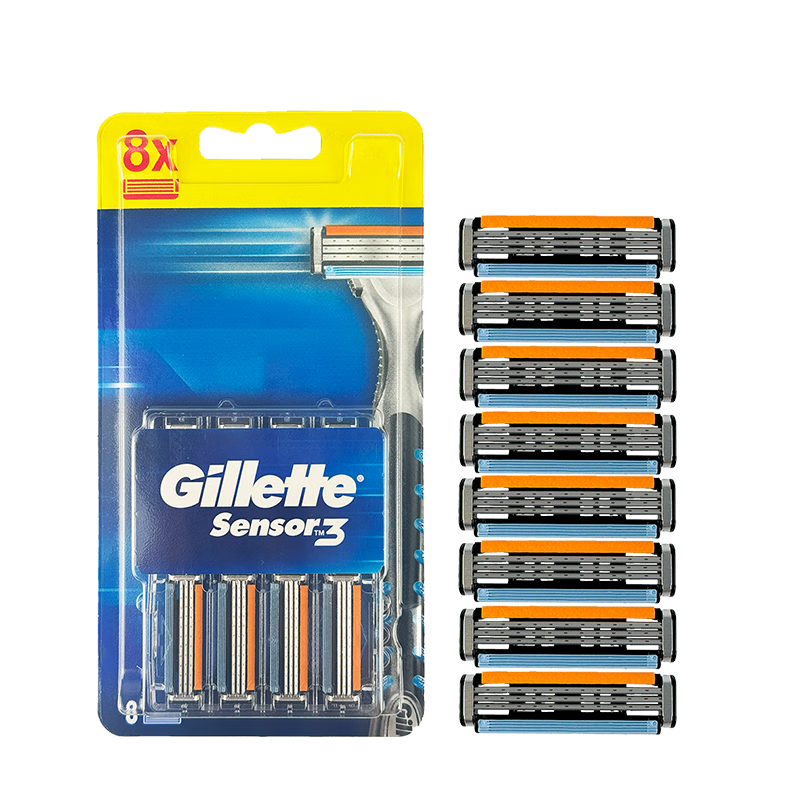 吉列Gillette威鋒3三層剃須刀片8片裝 手動(dòng)刀片替換裝男士剃須原裝進(jìn)口 年貨節(jié)
