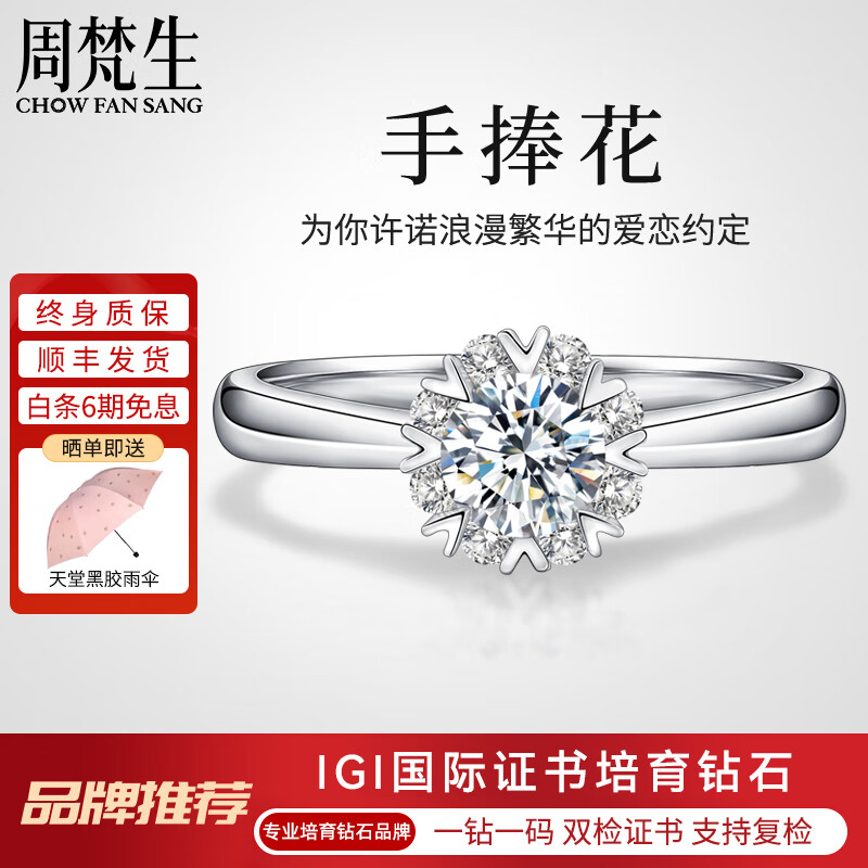 周梵生18K金人工培育钻石戒指女一1克拉显大人造结婚钻戒女戒生日送老婆 主钻1.5克拉 D/VVS/3EX/N
