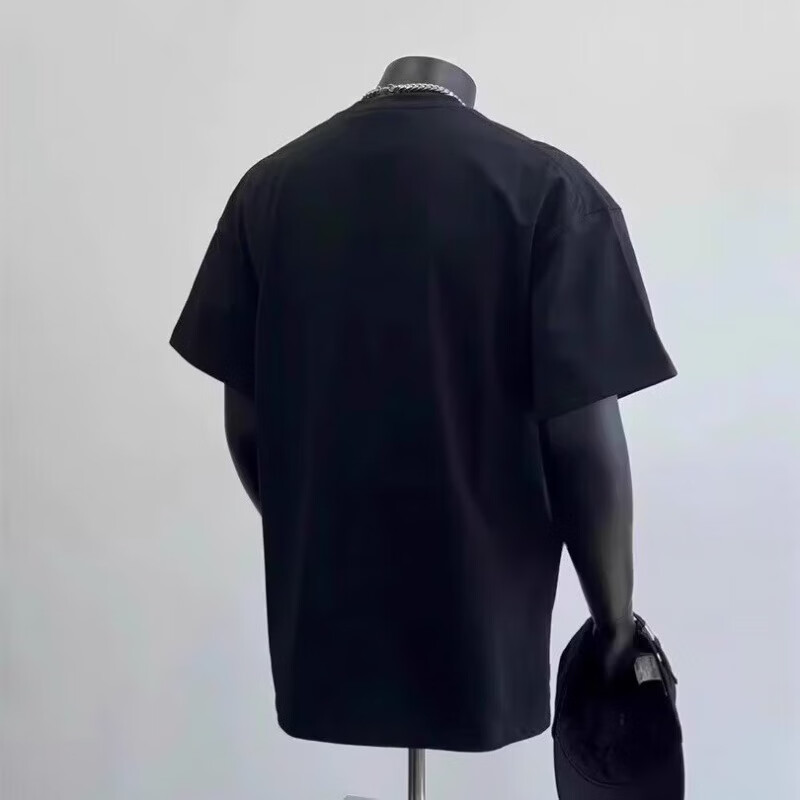 魏桥向尚同款运动服装美式复古潮牌休闲百搭短袖T恤男夏季新款 黑色(190克) M
