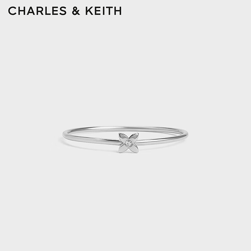 CHARLES&amp;KEITH四叶草系列镶钻手镯时尚配饰生日情人节礼物送女友CK5-11470141 Silver银色 19.2cm 1个