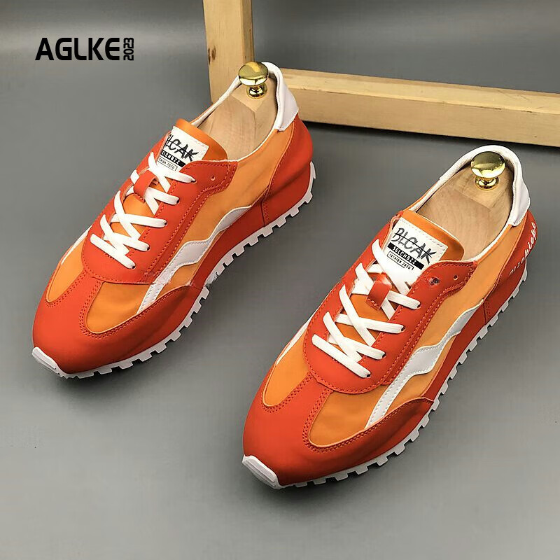 AGLKE品牌新款阿甘男鞋2025年軟底休閑運動鞋韓版潮流老爹鞋百搭旅游鞋 橙色普通款 單層 38