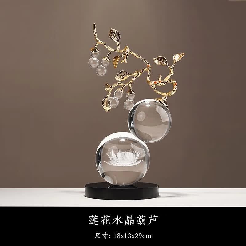 赟娅桌面招财水晶葫芦摆件轻奢高档客厅酒柜办公室装饰品搬家乔迁礼物 莲花水晶葫芦-五福临门
