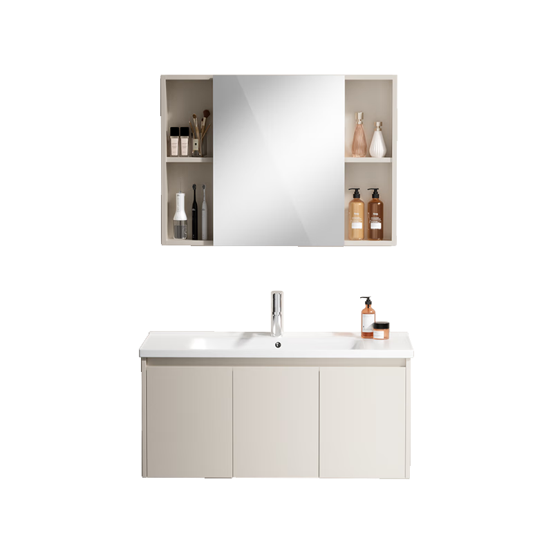 恒洁（HEGII）浴室柜E0级陶瓷一体盆分区美妆柜套装BC2500(BM2101S-90K奶油白