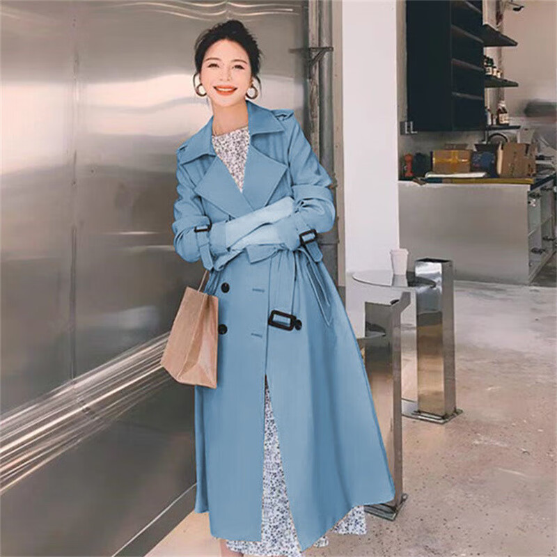 双排扣风衣女士2025新款韩版英伦长款外套小个子通勤气质潮流外套 柠檬黄 S