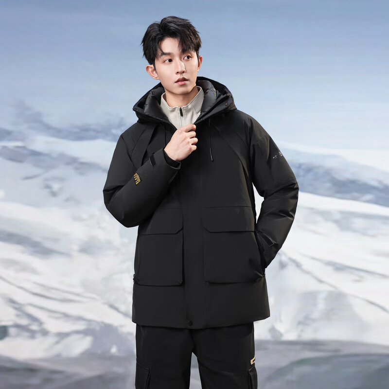 雪中飞新款男士中长款羽绒服冬季休闲冬季保暖羽绒外套防风 黑色|8056 XL /180/96A