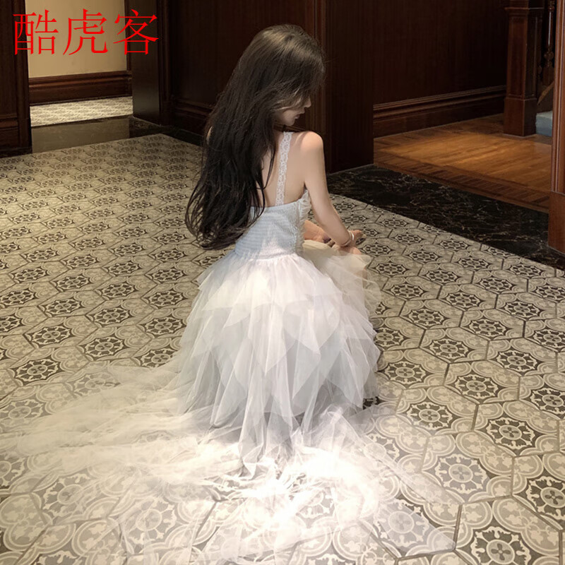 酷虎客礼服女2025新款平时可穿法式白色网纱吊带连衣裙女夏季2025新款感 白色 S