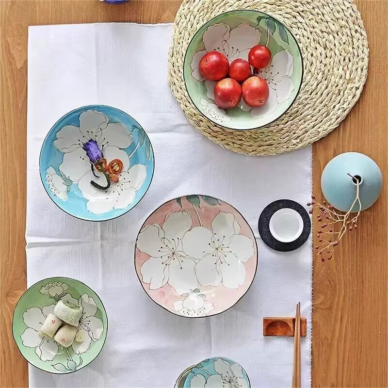 Nature Living日本进口美浓烧樱花系列陶瓷饭碗釉下彩创意散件餐具微波炉可用 5.8英寸蓝樱花多用碗 | 319136