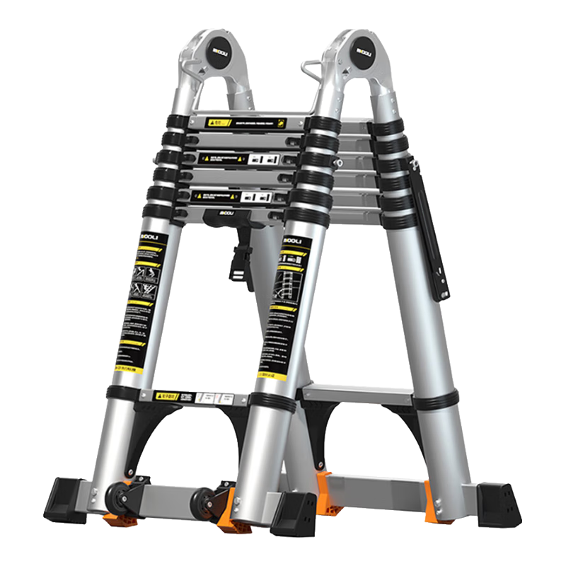 鎂多力（midoli）伸縮梯子多功能人字梯鋁合金工程加厚可折疊升降登高便攜家用直梯 多功能4.1米【大關(guān)節+防滑踏板】