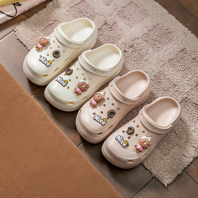 惠夫人洞洞鞋女士夏季EVA家居户外两穿透气卡通厚底浴室防滑半凉拖鞋女 粉色【5.0厚底】 36-37 【适合35-36码穿】