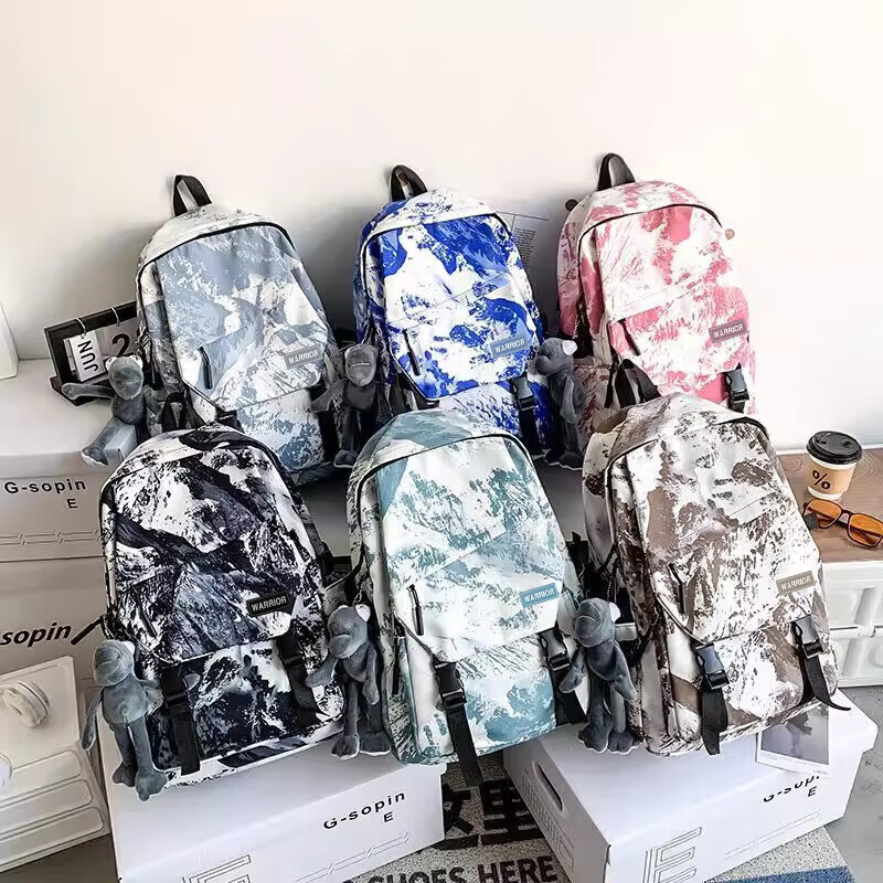 回力（Warrior）双肩包男大容量初高中生书包ins扎染涂鸦潮酷大学生女设计感背包 黑色