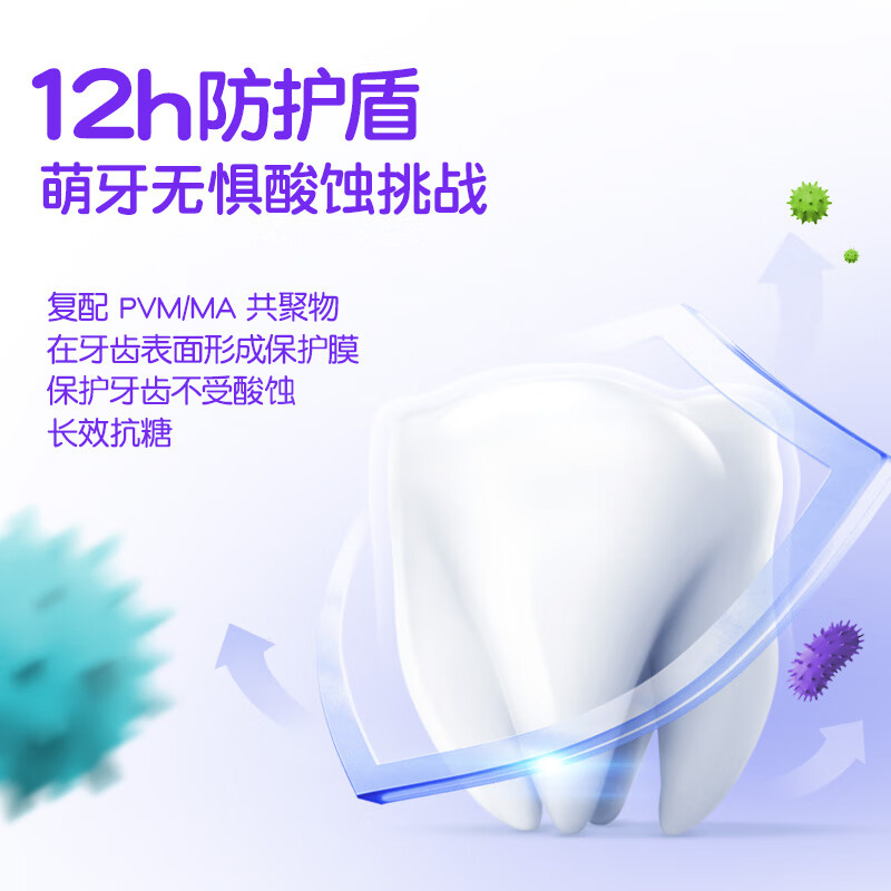 舒客宝贝儿童牙膏抗糖不辣口3-6-12岁防蛀含氟克服龋齿换牙期郭晶晶推荐 抗糖防蛀60g*2+护齿刷*2