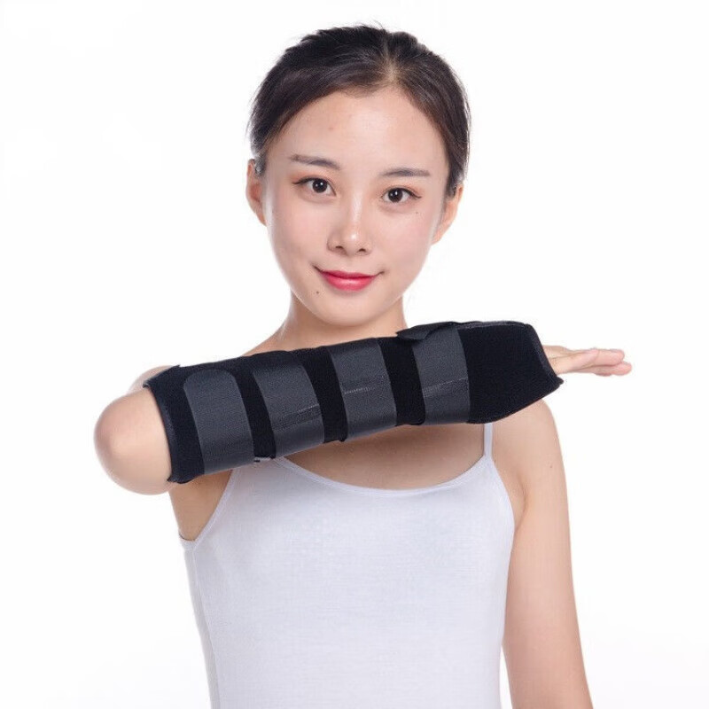 通用加长腕骨固定带前臂超关节支具小臂桡骨手腕夹板护具支架护托 黑色加强固定 左手 小号S(100斤以下)