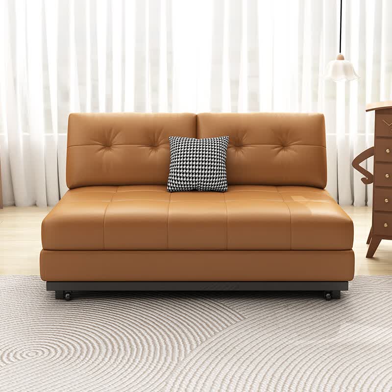 三世桃源多功能折叠沙发床坐卧两用小户型客厅阳台单双人可伸缩猫爪皮沙发 爱马仕橙（五防加厚猫抓皮） 宽0.8米（15cm海绵垫）