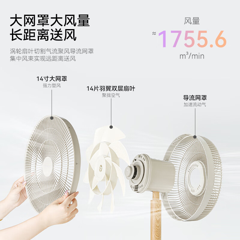 MUSUTAKU摩舒卡果岭电风扇家用空气循环风扇遥控14叶落地扇立式轻音一级节能大风量电扇卧室台立两用电风扇 【25年新款丨果岭风典雅白】MSK-C1