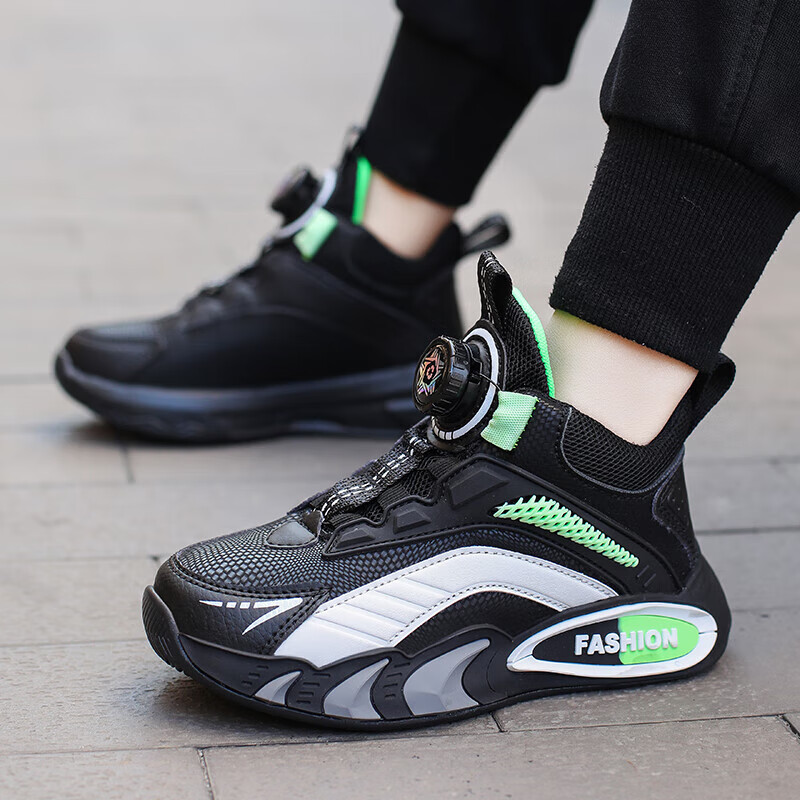 贝天熊男女童儿童运动鞋2025秋冬款男孩网面女鞋透气旋钮扣学生革面童鞋 K111荧光绿【秋冬革面】 35 内长22.0/脚21.0 京东折扣/优惠券