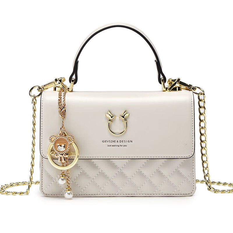 纪诗哲（GIEVSZHE）包包女包2025年新款轻奢侈女士单肩斜挎包情人节生日礼物送女友 米白色【2025新款/小熊挂件】